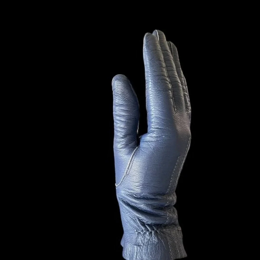 Sexy Dark Blue Leather Vintage Driving Gloves 1950's Size 6.5